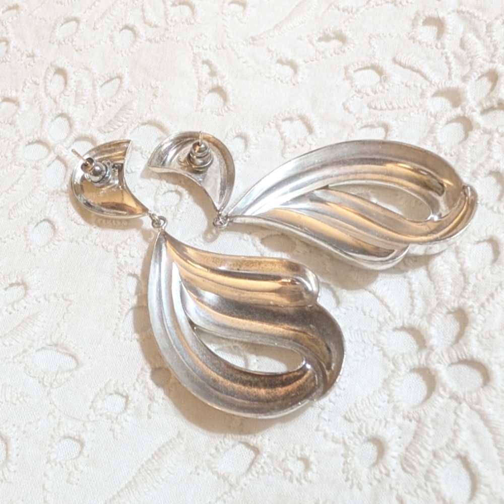 DIOR Sterling Silver LONG Dangling Vintage Pierced Earrings - Picture 3 of 5